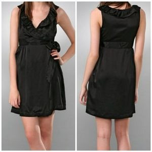 WCAGA Thompson black silk ruffle detail wrap dress, S